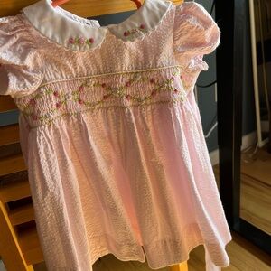 Hartstrings Pink and White Baby Dress with Floral Accents
